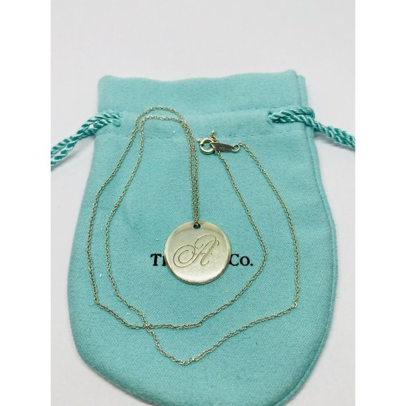 Tiffany Letter A Large Alphabet Initial Disc Notes Pendant Chain Necklace 19.5” - Picture 1 of 9